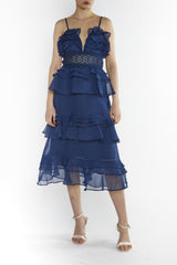 Viola Navy Tiered Ruffle Midi Dress