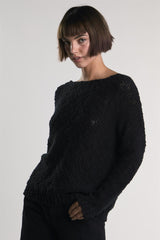 Black Knit Long-Sleeve-Pullover