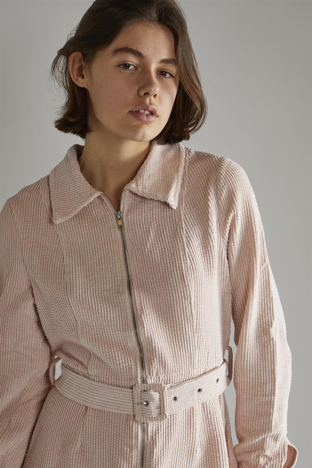 Light Pink Cord Long Sleeve Mini Dress