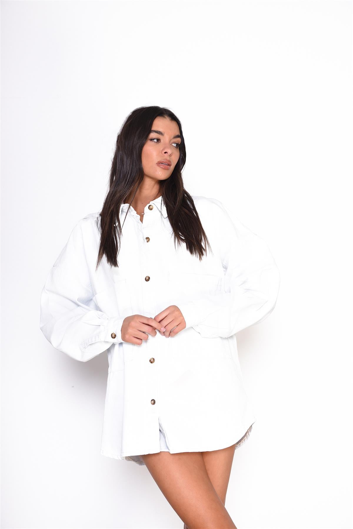 Bleach-Wash Button-Front Long-Sleeve-Shirt