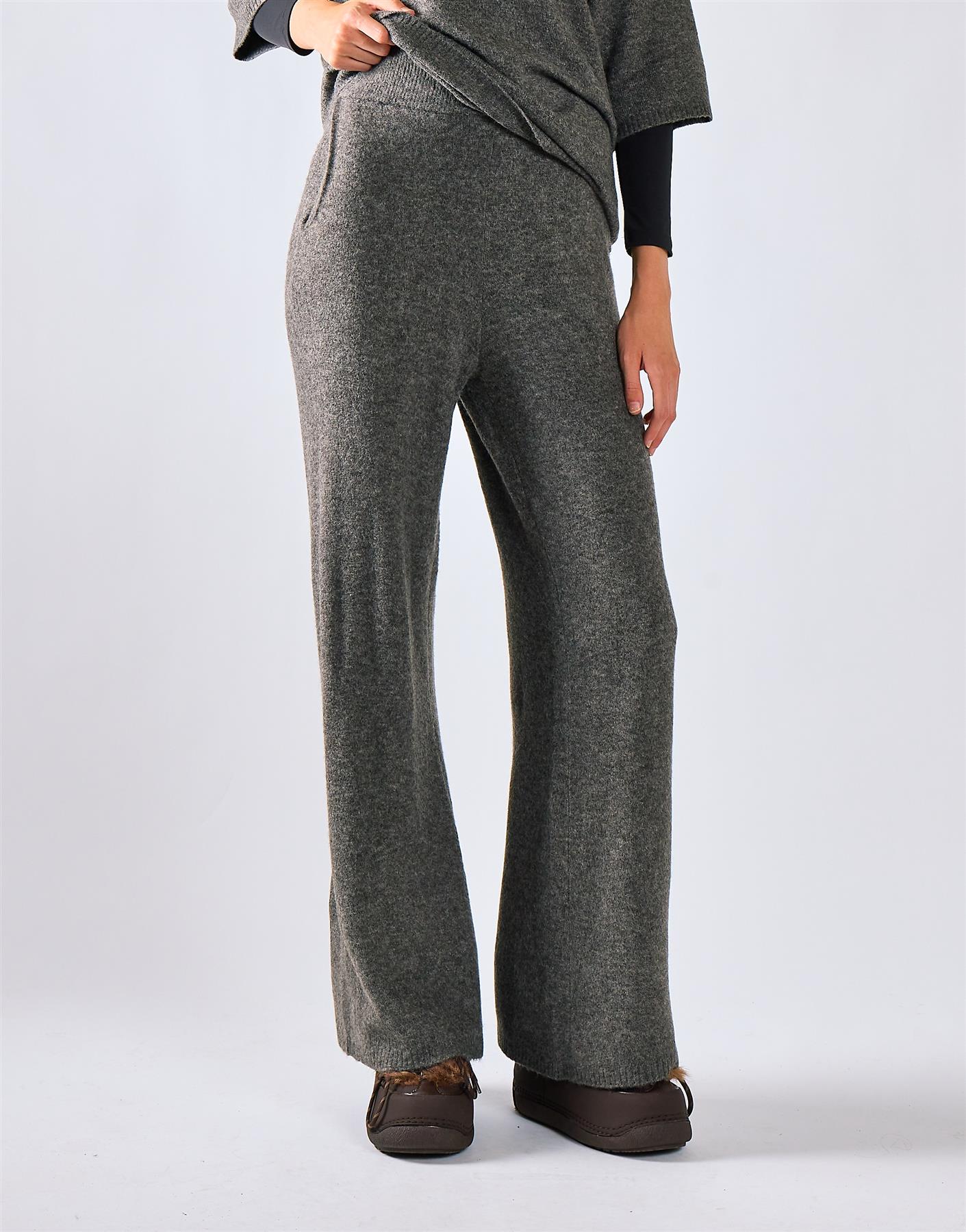 Charcoal Knitted Flare Trousers
