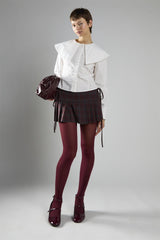 Grey Red Check Pleated Mini Skirt