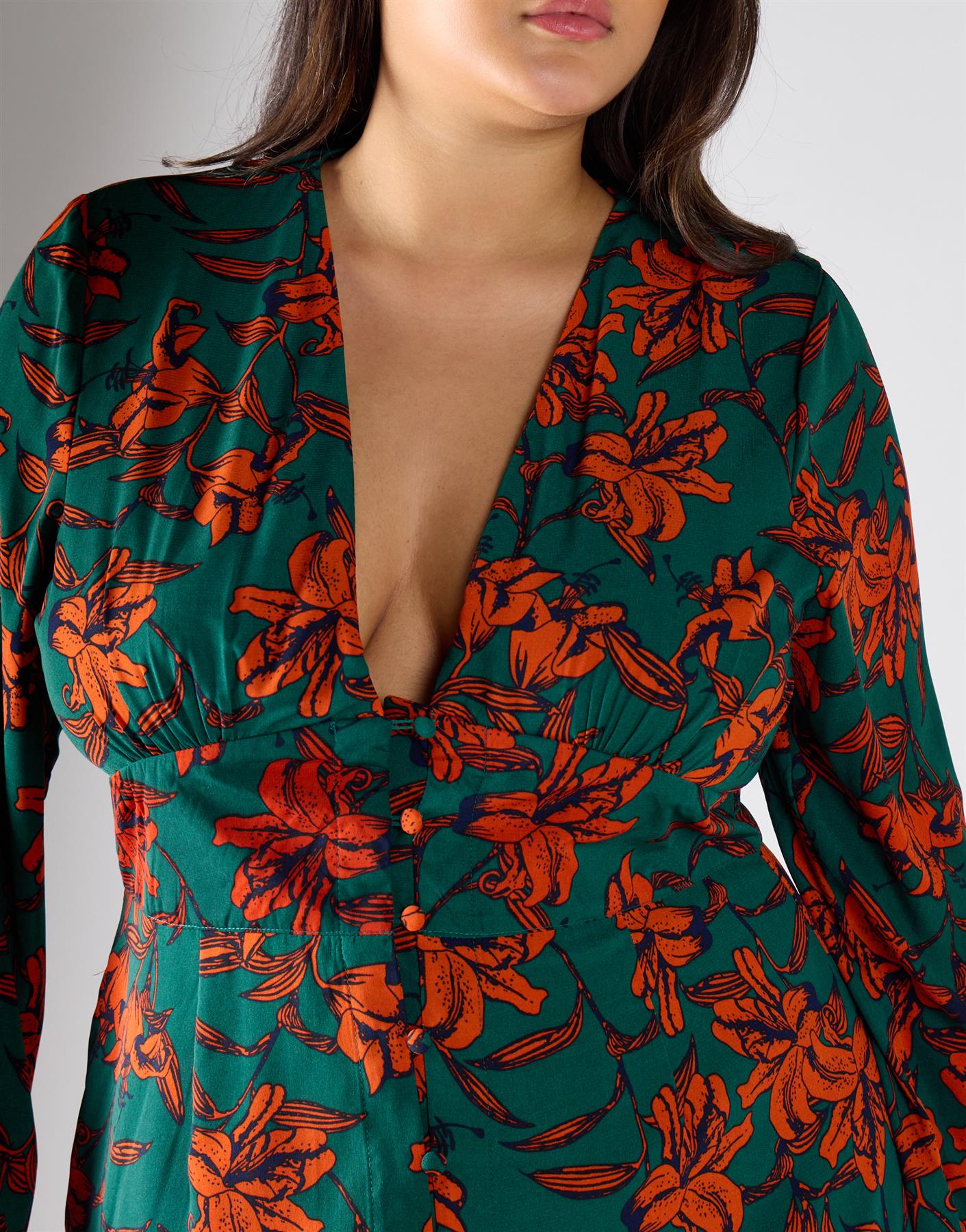 Glamorous Curve Green Rust Floral Multi Channel Maxi Dress