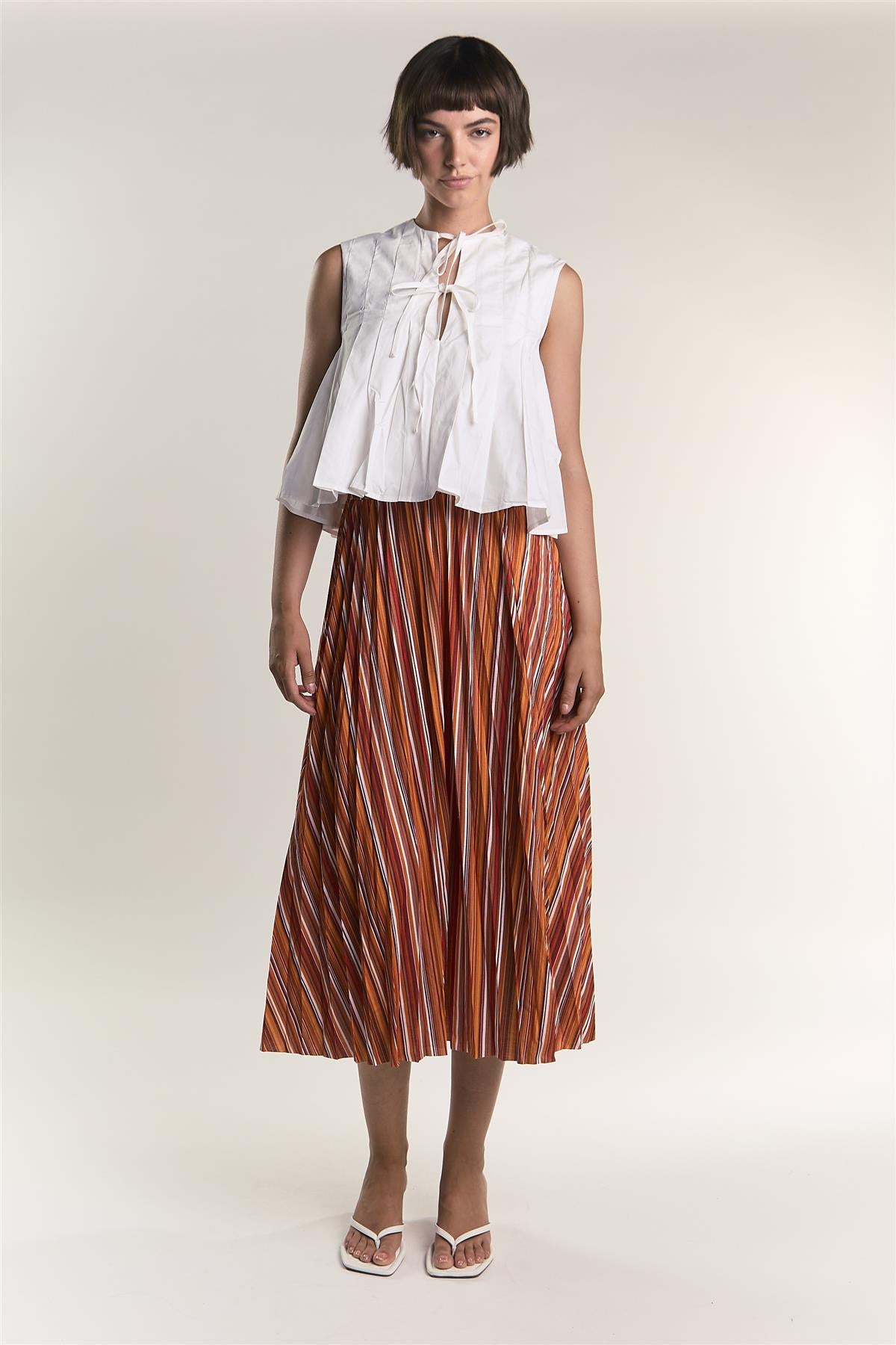Glamorous Rust Stripe Pattern Side Split Midi Skirt