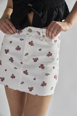 White-Ditsy-Denim Mini-Skirts