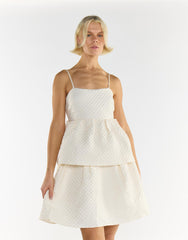 Sleeveless Mini Dress in Cream 3D Brocade