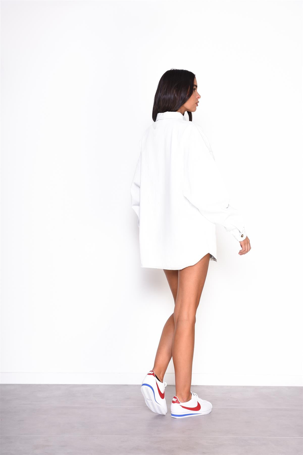 Bleach-Wash Button-Front Long-Sleeve-Shirt