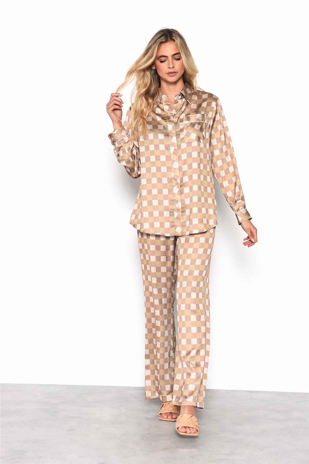 CK6199-BROWN KHAKI CHECK