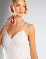 V-Neck Bodysuit - White Lace