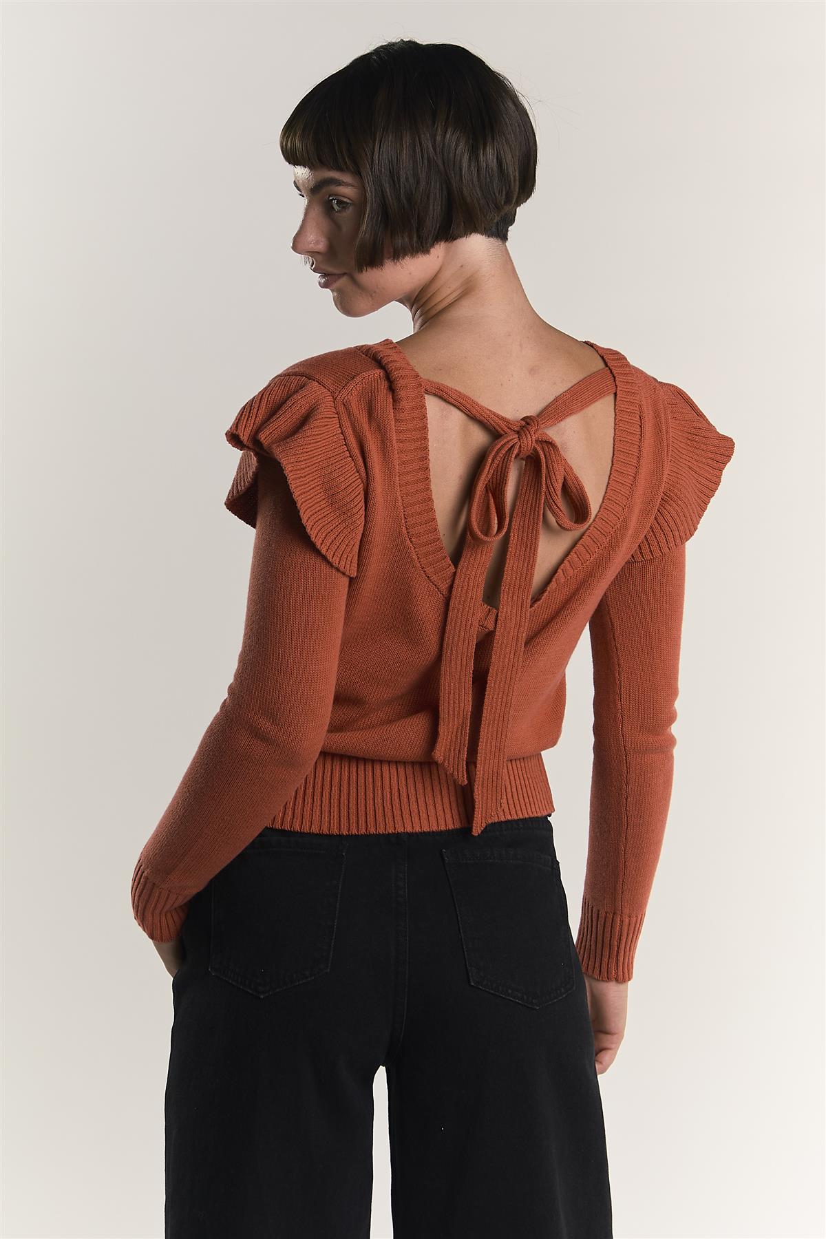 Orange Rust Ruffle Long Sleeve Jumper