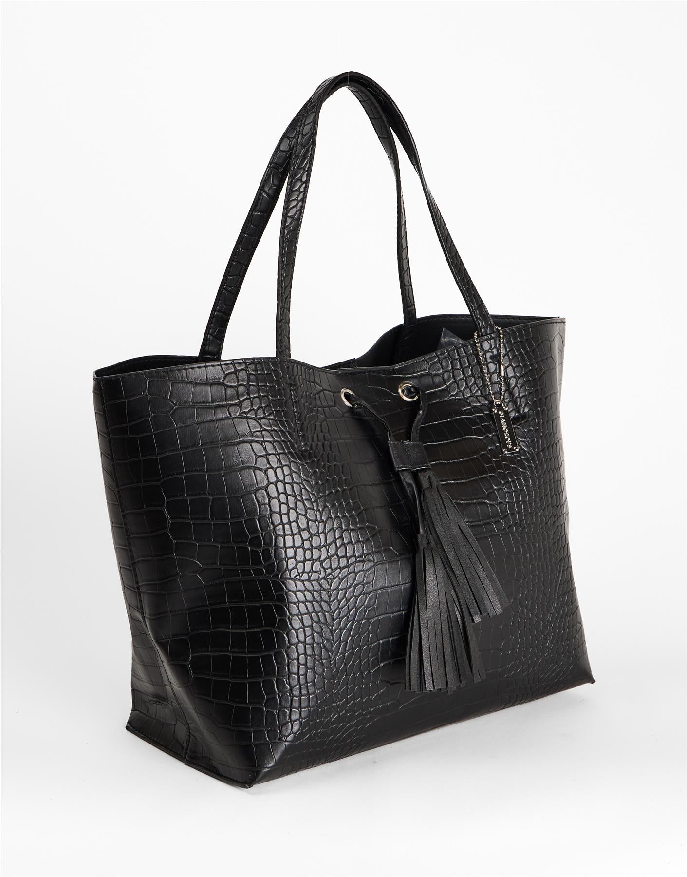 Black Eyelet Tassel Tote Bag