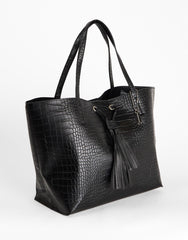 Black Eyelet Tassel Tote Bag