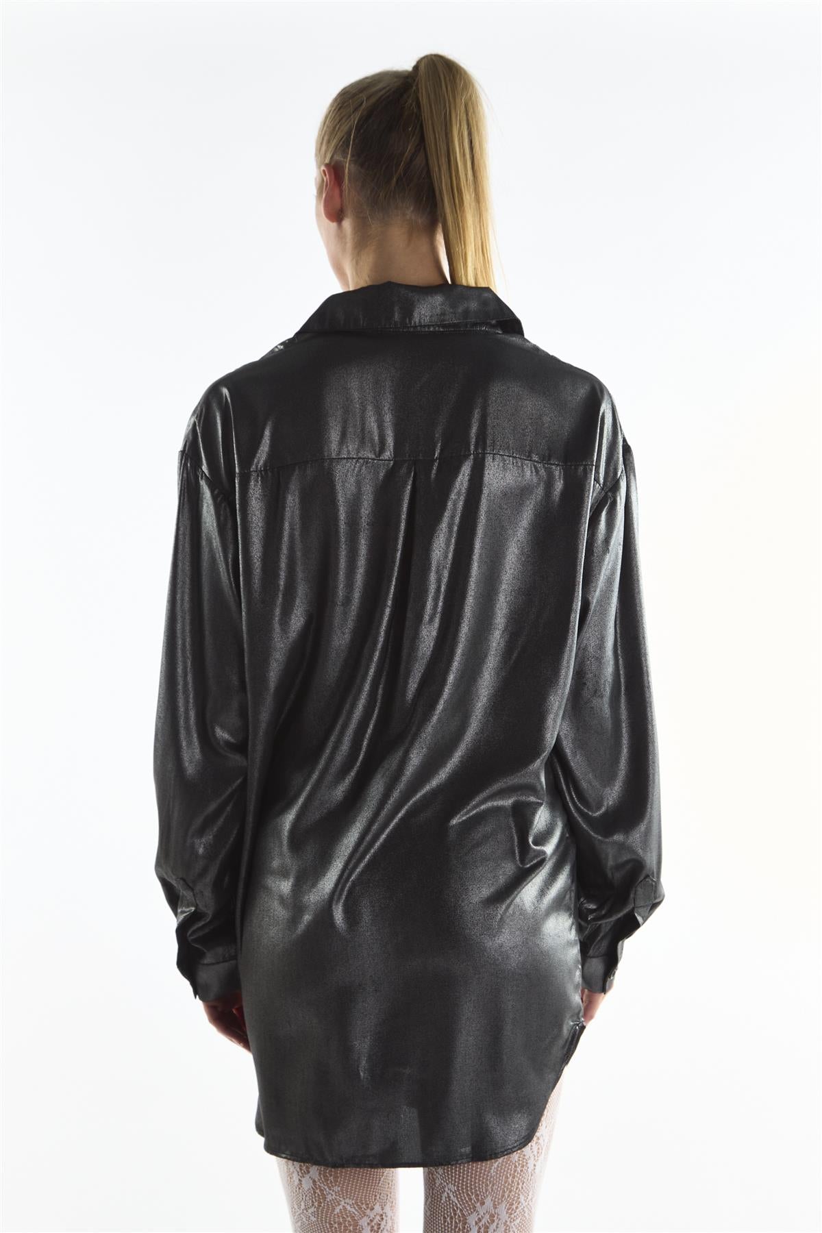 Black Shimmer Long Sleeve Shirt