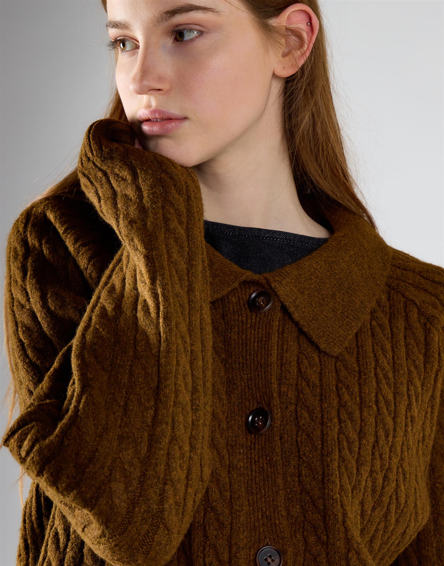 Burnt Brown Collared Cardigan