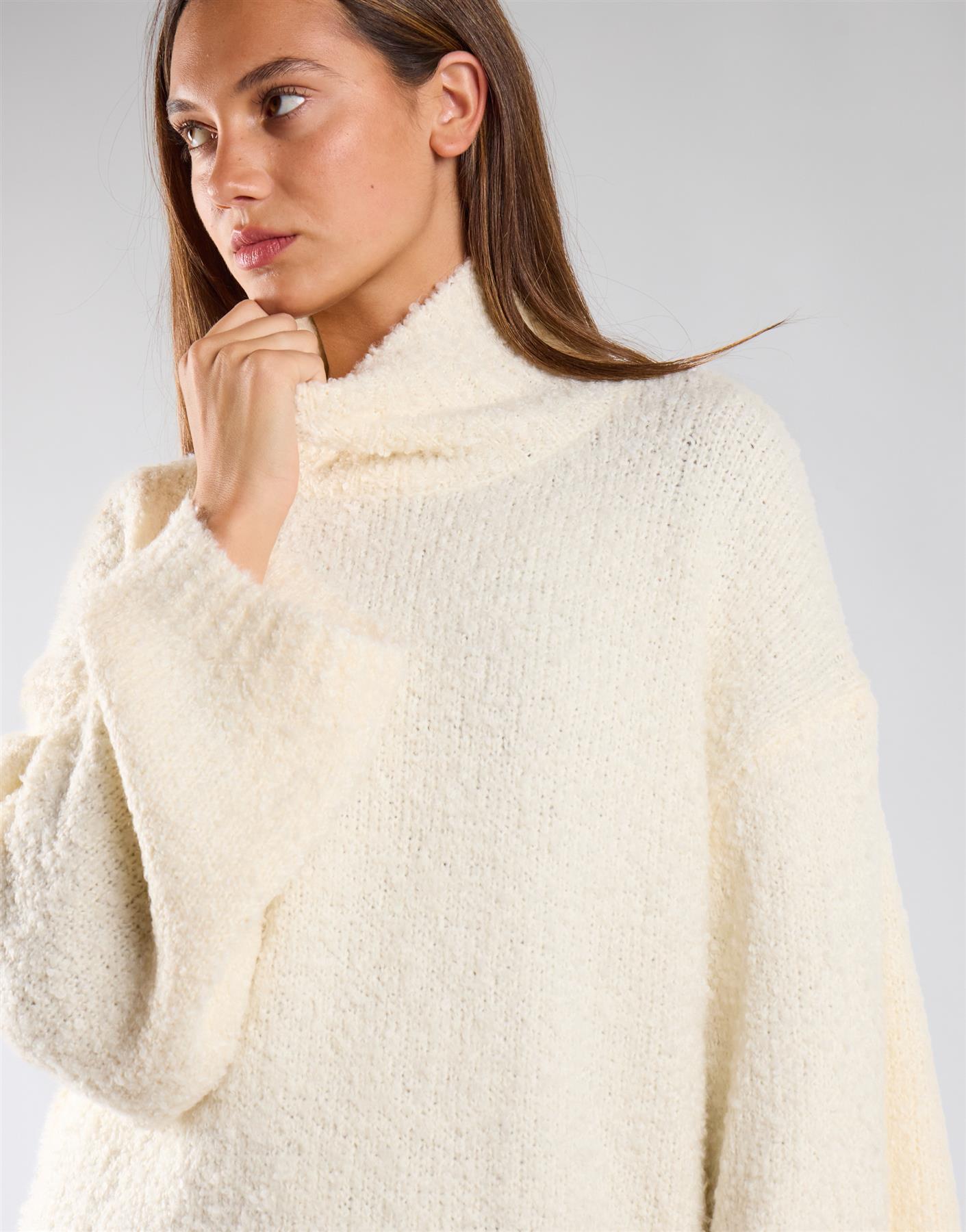 Cream High Neck Oversized Jumper