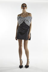 Black Silver Sequin Bow Mini-Dress