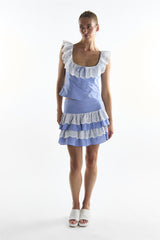 Cornflower Check Embroidery Detail Top