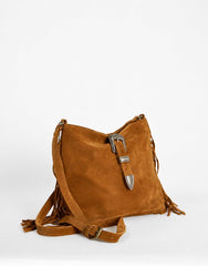 Brown Suede Western Buckle Crossbody Bag