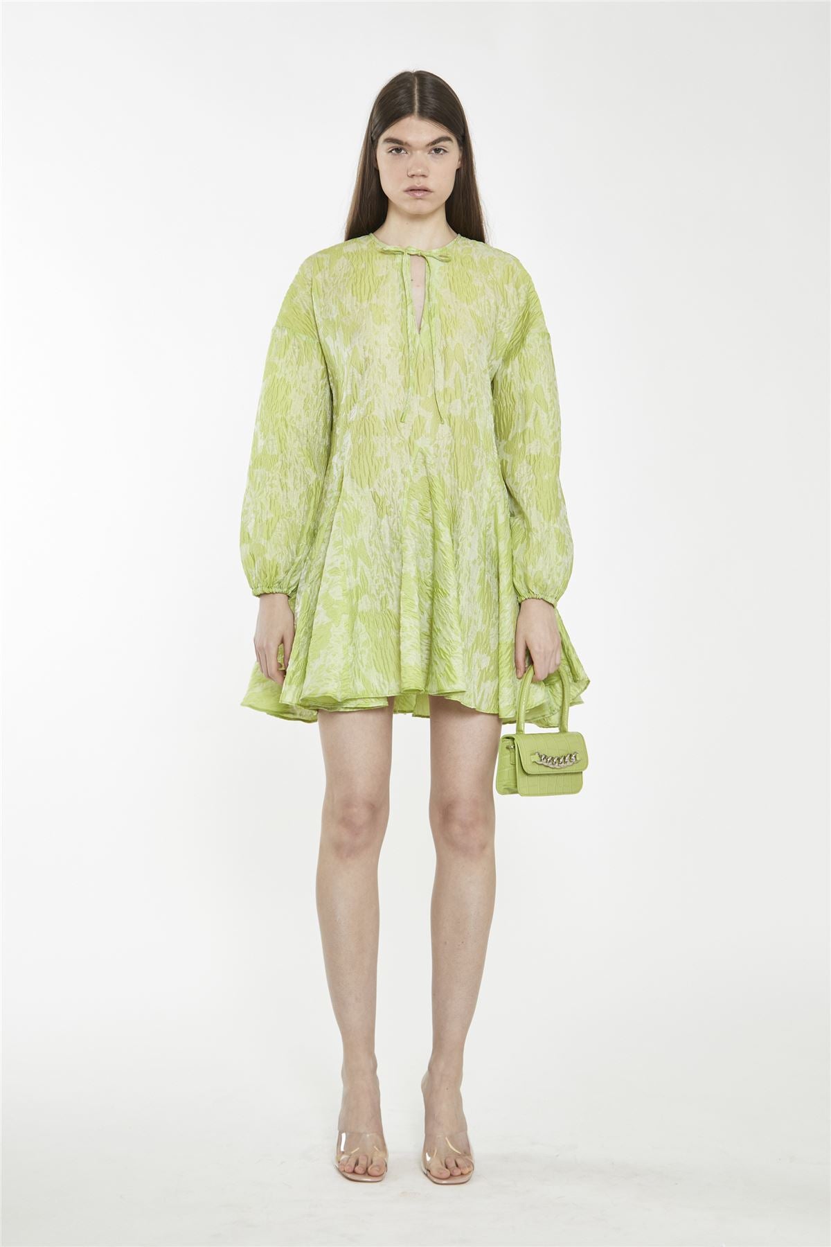 Lime Organza Jacquard Oversized Mini-Dress