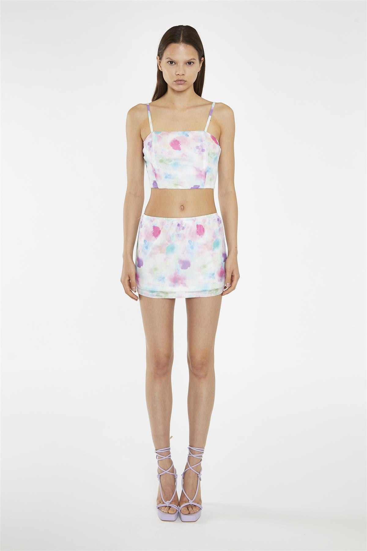Watercolour Floral Mesh Square Neck Crop Top