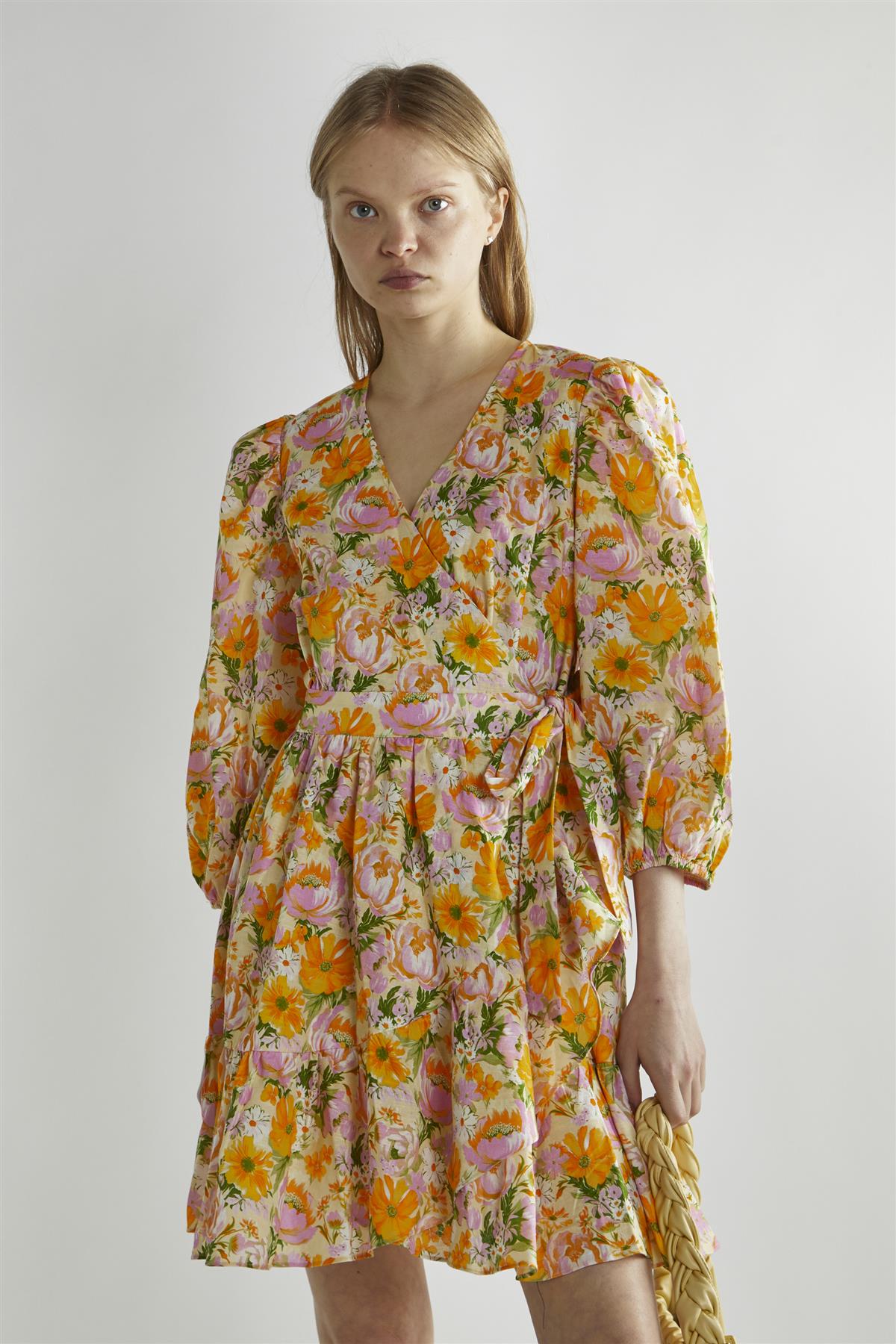 Multi Wallpaper Floral Puff Sleeve Mini Dress