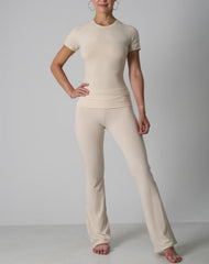 Agon Cream Short-Sleeve Top & Micro-Flare Legging Set