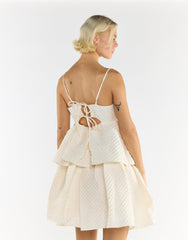 Sleeveless Mini Dress in Cream 3D Brocade