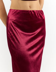 Burgundy Velvet Mid-Rise Maxi Skirt