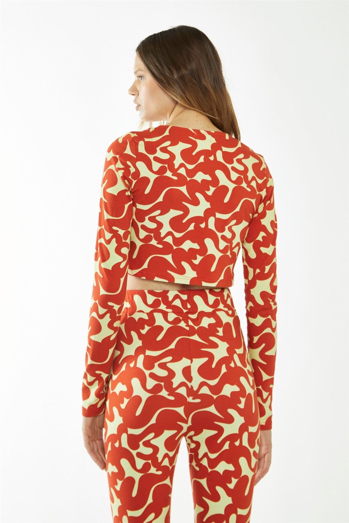 Banana-Orange Squiggle Scoop Neck Crop-Top