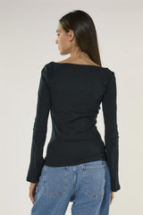 Dark Navy Boat Neck Long Sleeve Top