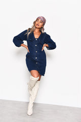 Dark Stonewash V-Neck Button Front Mini-Dress