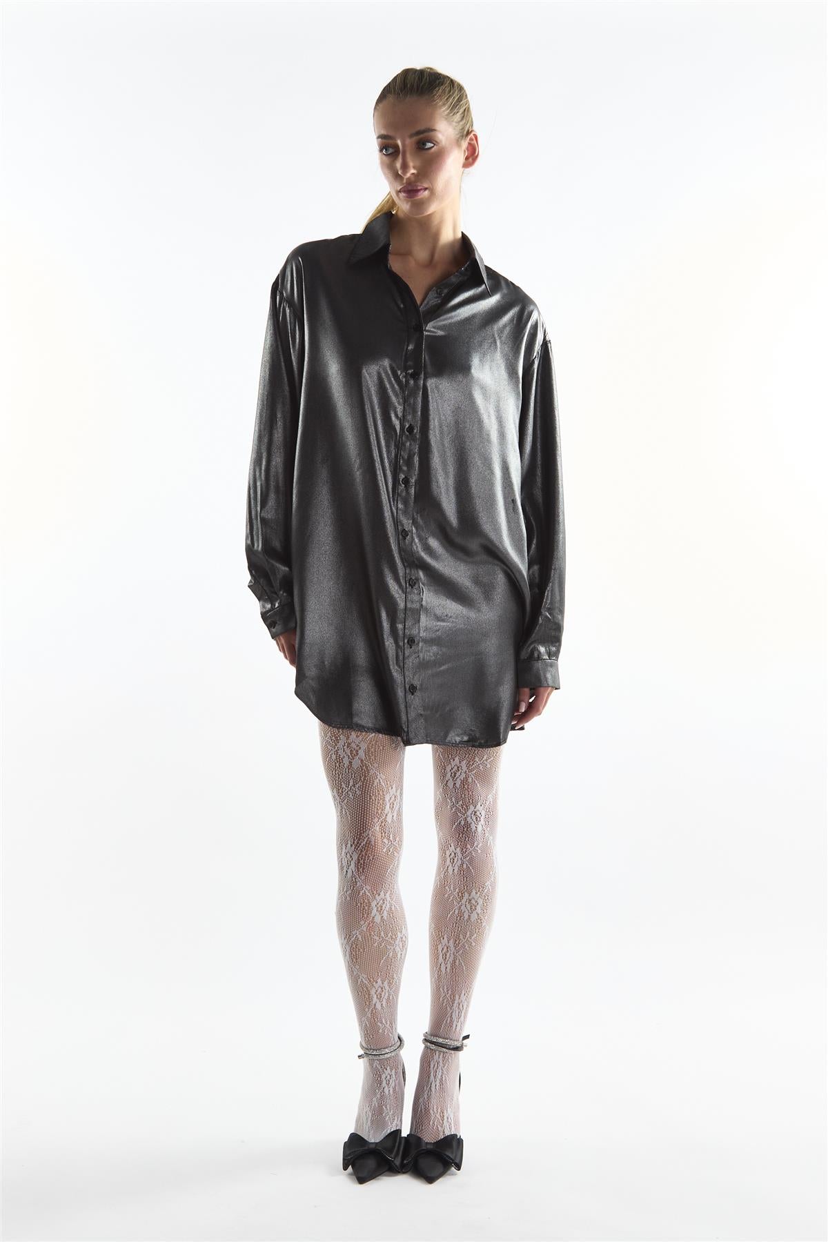 Black Shimmer Long Sleeve Shirt