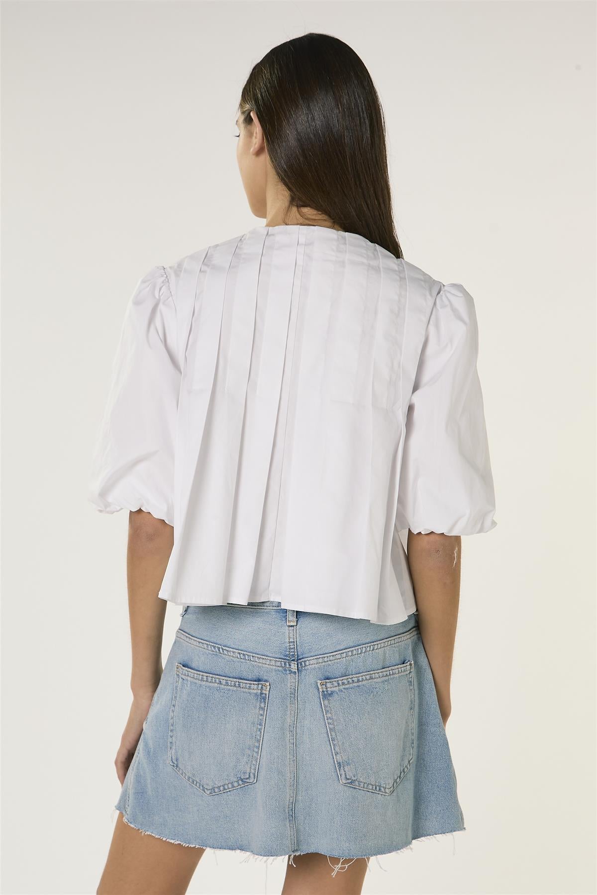 White Front Pleated Blouse