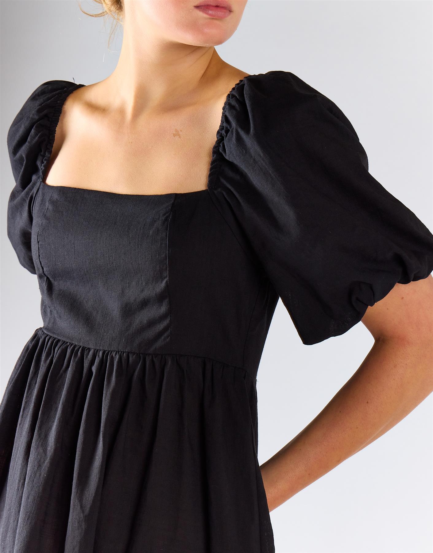 Balloon Sleeve Flowy Mini Dress