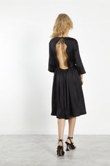 Black-Sateen Scallop-Back Mini-Dress