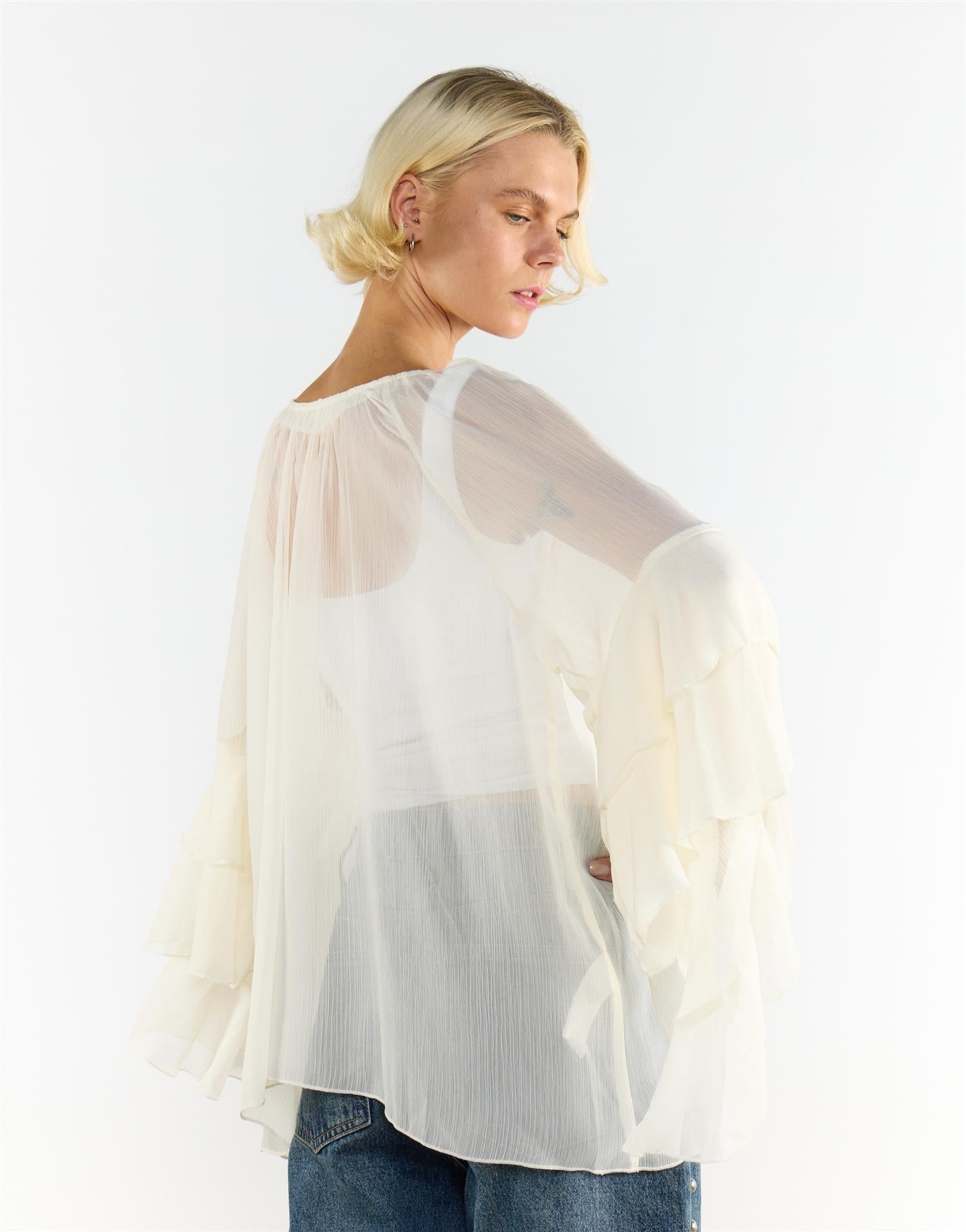 Cream Multi Ruffle Long Sleeve Top