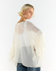 Cream Multi Ruffle Long Sleeve Top