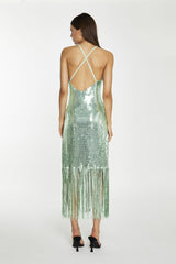 Jade-Sequin Cross Back Midi-Dress