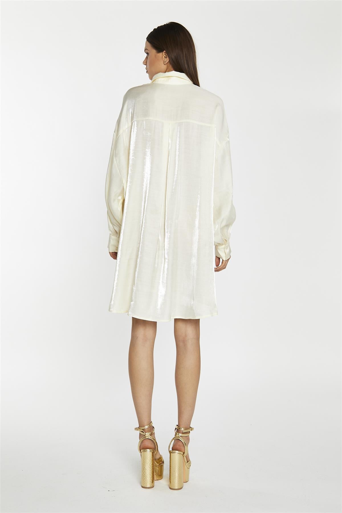 Vanilla-Shimmer Shirt-Dress