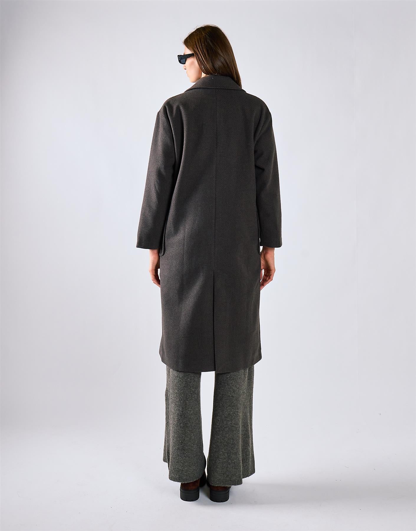 Charcoal Lapel Collar Midi Coat