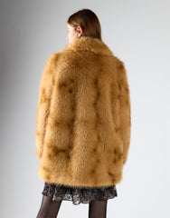 Tan Mottled Fur Mid-Length Coat