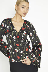 Long Stem Poppies Wrap Long Sleeve Top