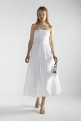 White Smocked Midi-Dresses