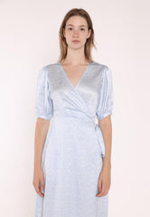 Pale Blue Ditsy Short Sleeve Wrap Midi Dress