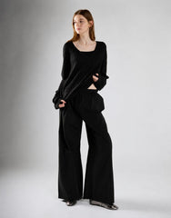 Black Tie Waist Wide Leg Trousers