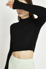 Black Long-Sleeve High-Neck Top
