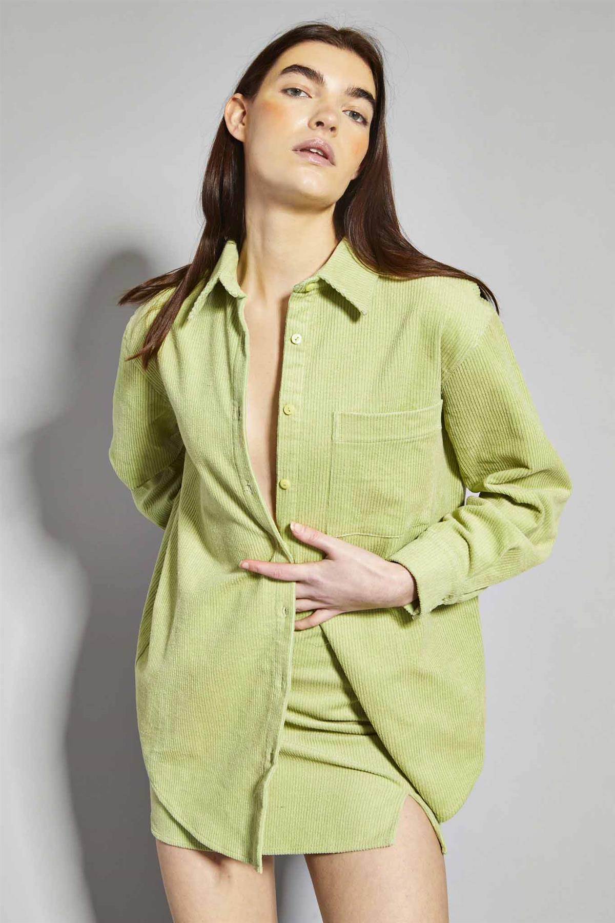 Pistachio Corduroy Button Front Shirt