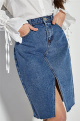 Mid Stone Split High Waisted Midi Skirt