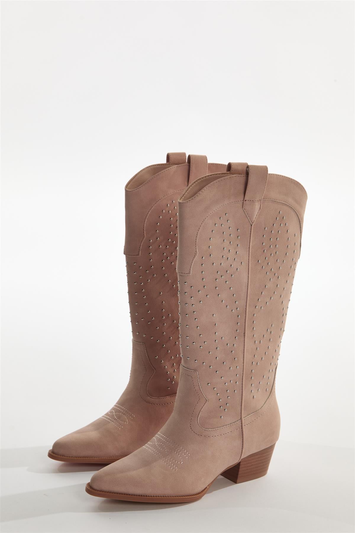 Baby-Pink Studded Cowboy Knee-High-Boots