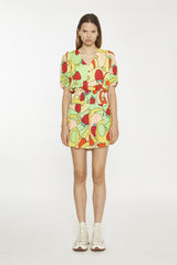 Orange-Swirl Strawberry Shirred Waist Loose-Playsuit